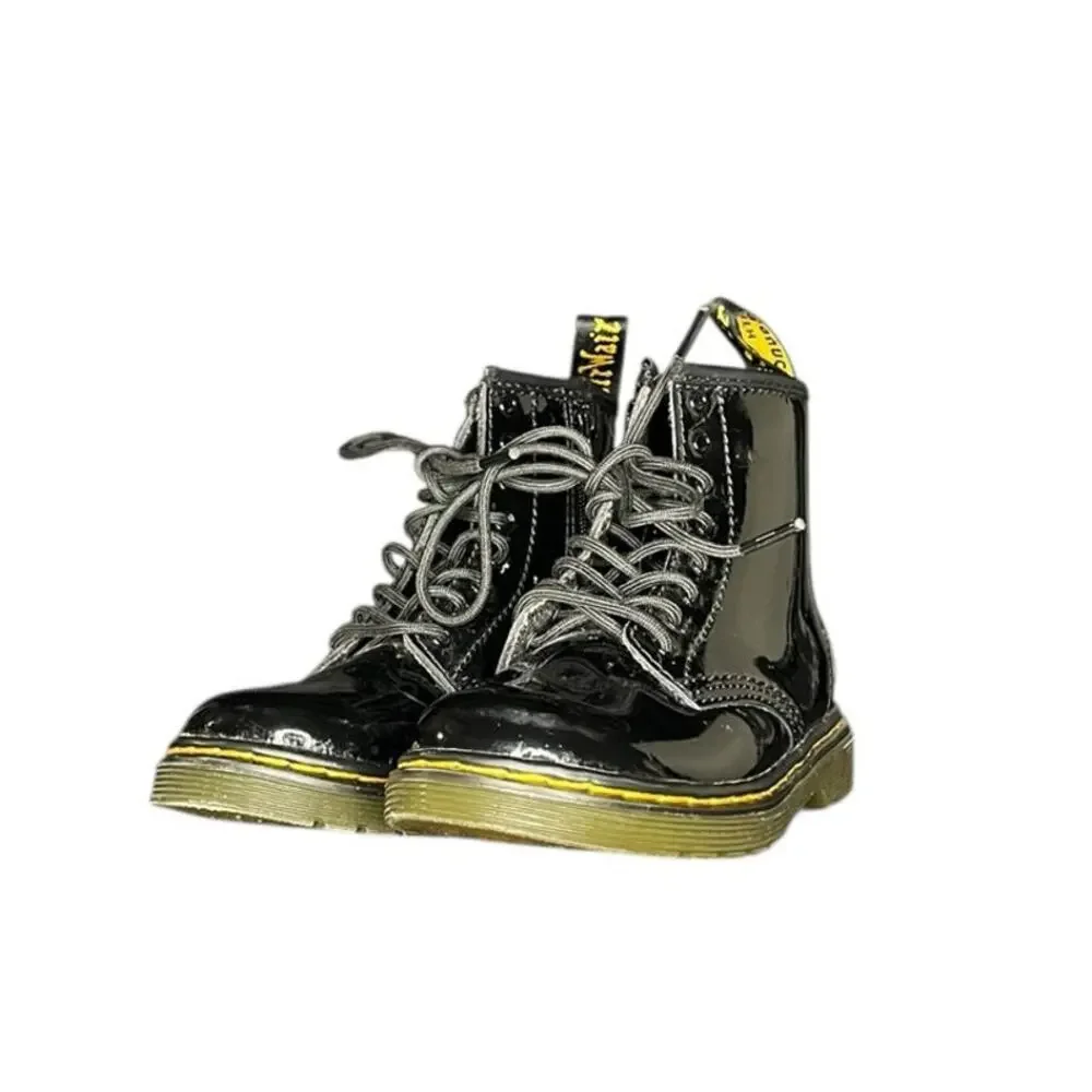 Dr. Martens Kid's 1460 Youth Side Zip Patent Leather Lace Up Boots Size 9 Black
